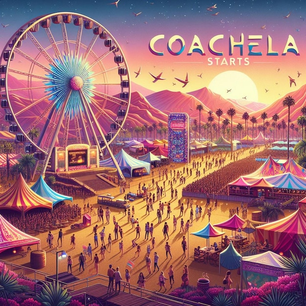 Ilustração de Coachella começa a celebração com a roda gigante