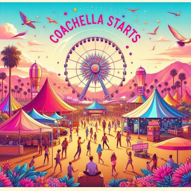 Ilustração de Coachella começa a celebração com a roda gigante