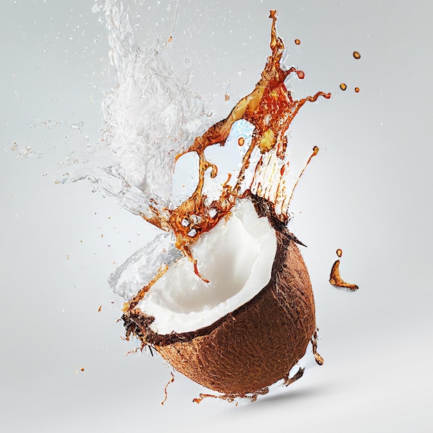 Foto ilustração de coco com suco de respingo