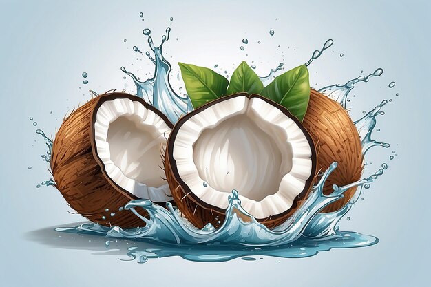 Ilustração de coco com suco de salpico