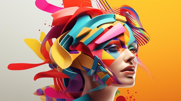 Ilustração de colagem 3D colorida representando uma pessoa