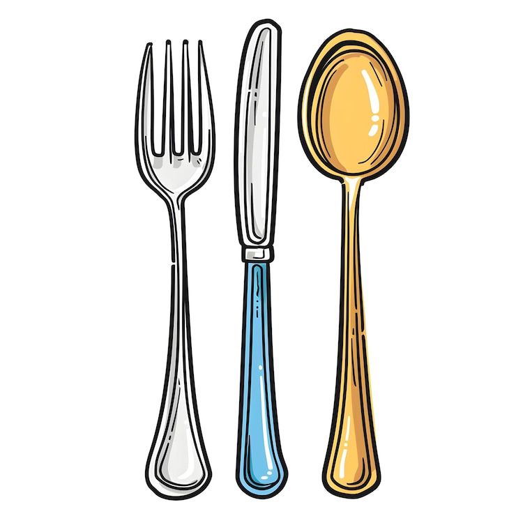 Foto ilustração de colher e garfo com texto e gráficos ícone plano 3d para planos de refeições receitas e culinária