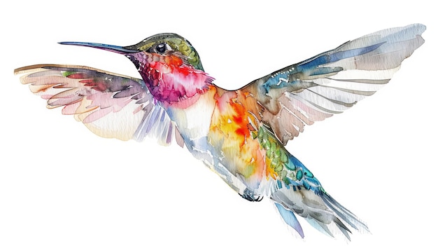 Ilustração de colibri em estilo aquarela vívido voando isolado