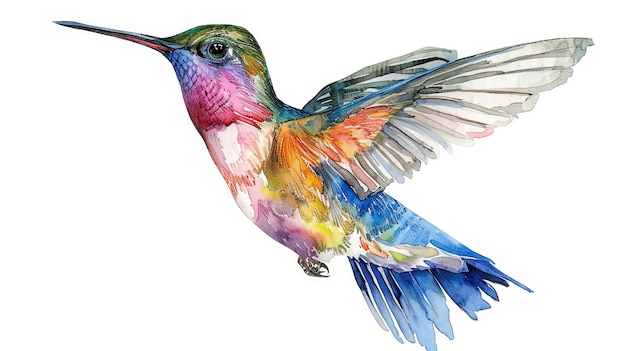 Ilustração de colibri em estilo aquarela vívido voando isolado