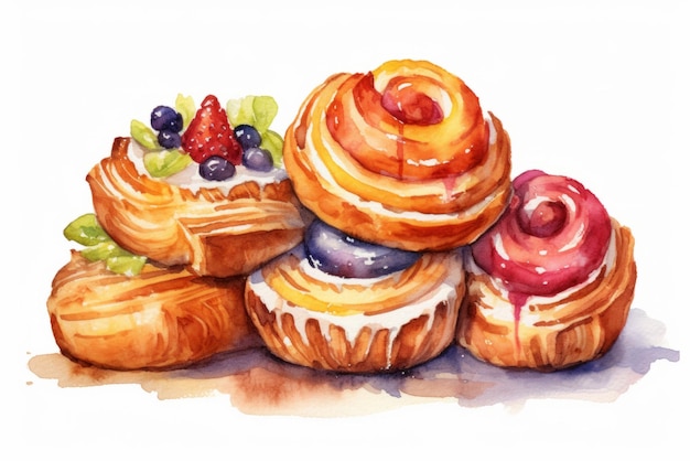 ilustração de comida de pastelaria em aquarela