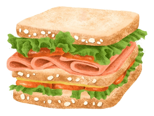 Ilustração de comida de sanduíche de presunto png de três andares de fundo transparente