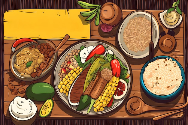 ilustração de comida tradicional colombiana