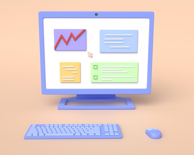 Ilustração de computador 3D de um local de trabalho Tópico de renderização 3d de análise de negócios e finanças