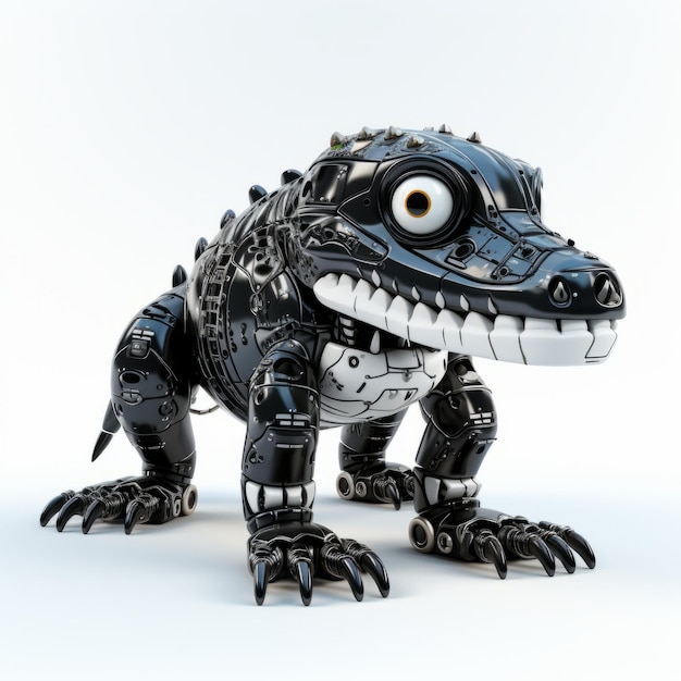 Ilustração de conceito 2D de animal de estimação de crocodilo de pele preta e renderização em 3D