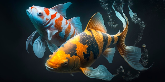 Foto ilustração de conteúdo gerado por ia subaquática de peixes koi