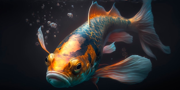 Ilustração de conteúdo gerado por IA subaquática de peixes koi
