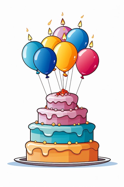 Foto ilustração de contorno de bolo de aniversário desenhado à mão página de livro de coloração para crianças