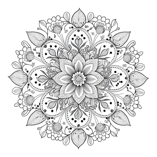 Foto ilustração de contorno de mandala de flor para página de livro de colorir cartão de coloração para crianças e adultos ia generativa