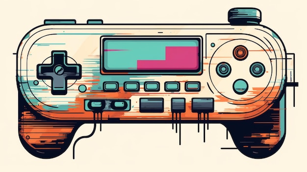 Ilustração de controlador de jogo retroinspirada em fundo bege