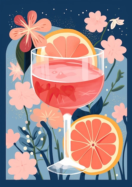 Ilustração de coquetel Margarita de toranja rosa para uma maga Fundo branco Foto HD Branco isolado