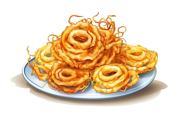 Ilustração de cordas de cebola frita Ilustração de comida IA generativa
