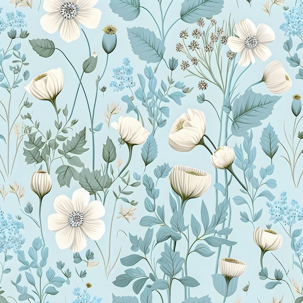 Ilustração de cores pastel azul padrão de flores