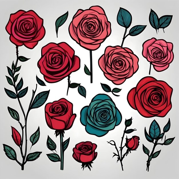 Ilustração de coroa de rosas Desenho de coroa floral Decoração de rosa vermelha Gráfico de coroa romântica Elegante