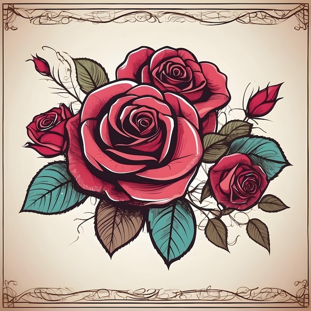 Ilustração de coroa de rosas Desenho de coroa floral Decoração de rosa vermelha Gráfico de coroa romântica Elegante
