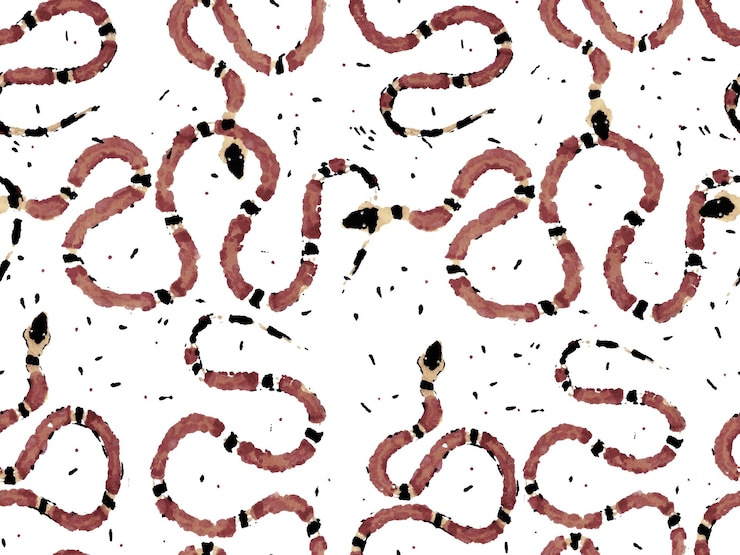 Foto ilustração de couro safari africano. padrão aspid desenhado à mão. padrão sem emenda áspero. estampa de pele de cobra. imitação de dragão venenoso. fundo do close up de elapidae. vermelho carmesim