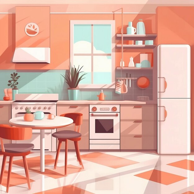Foto ilustração de cozinha moderna e equipamentos de cozinha