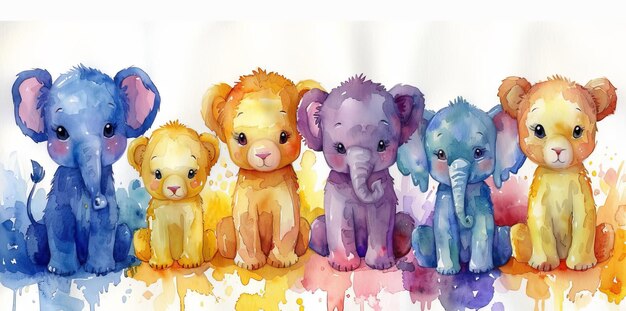 Foto ilustração de creche com animais bebês aquarelados