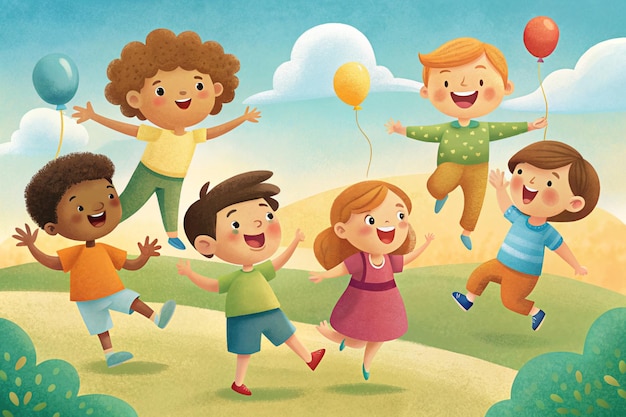 Foto ilustração de crianças com um balão