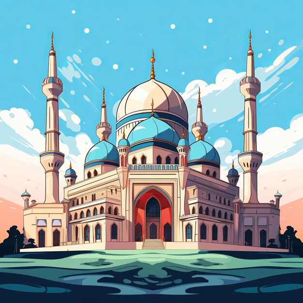 ilustração de crianças linda grand masjid simples