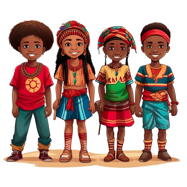 Foto ilustração de crianças negras com fundo branco happy spirits celebrating black joy e togethernes