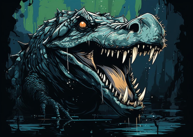 Ilustração de crocodilo assustador à noite