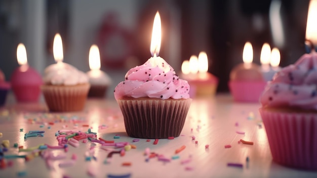 Ilustração de cupcake de aniversário com velas AI GenerativexA