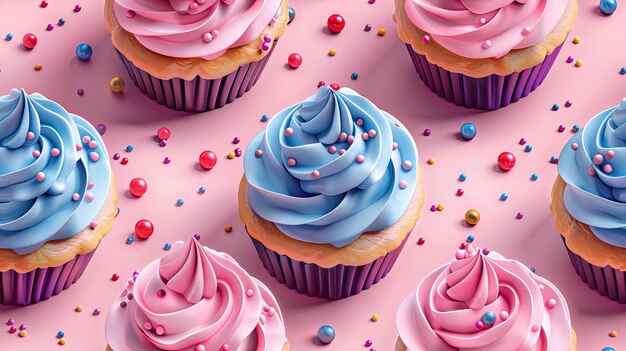 Ilustração de cupcake de aniversário de inspiração retrô com padrões kitsch e estilo vintage perfeito para desenhos nostálgicos padrão