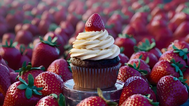 Ilustração de cupcake de creme de morango rosa