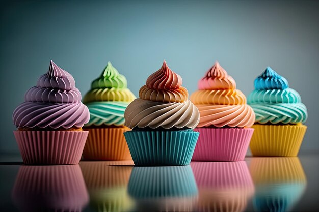 Ilustração de cupcakes coloridos de arco-íris AI Generative