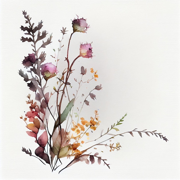 Ilustração de decoração de flores em aquarela pintada no cartão