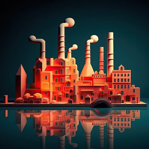 Ilustração de desenho animado 3d de fábrica Generative AI Factory edifício fumaça de cachimbo