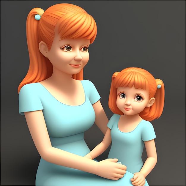 Ilustração de desenho animado 3D de mãe e filha