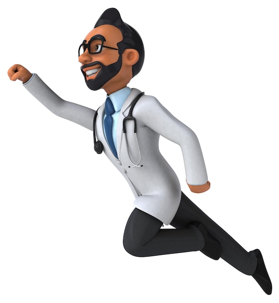 Ilustração de desenho animado 3D divertido de um médico indiano