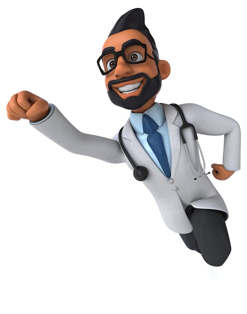 Ilustração de desenho animado 3D divertido de um médico indiano