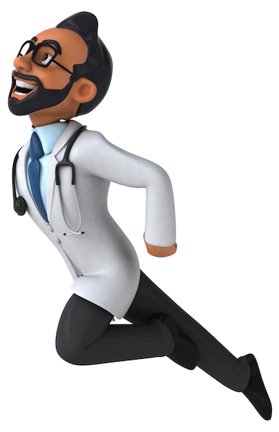 Ilustração de desenho animado 3D divertido de um médico indiano