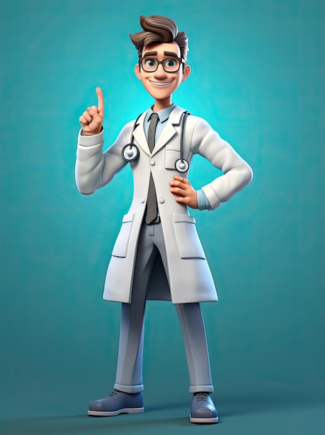 Ilustração de desenho animado 3D Doutor isolado em fundo cinzento