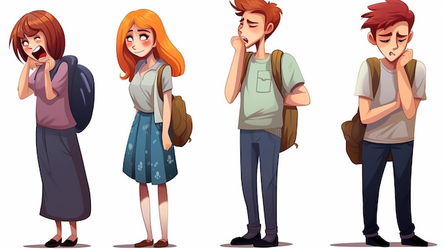 ilustração de desenho animado adolescentes deprimidos tristeza