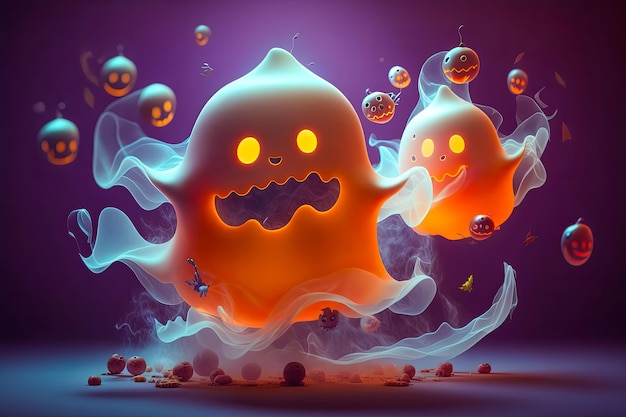 ilustração de desenho animado de bonitas abóboras de Halloween fantasmas com rosto bonito conceito de Halloween
