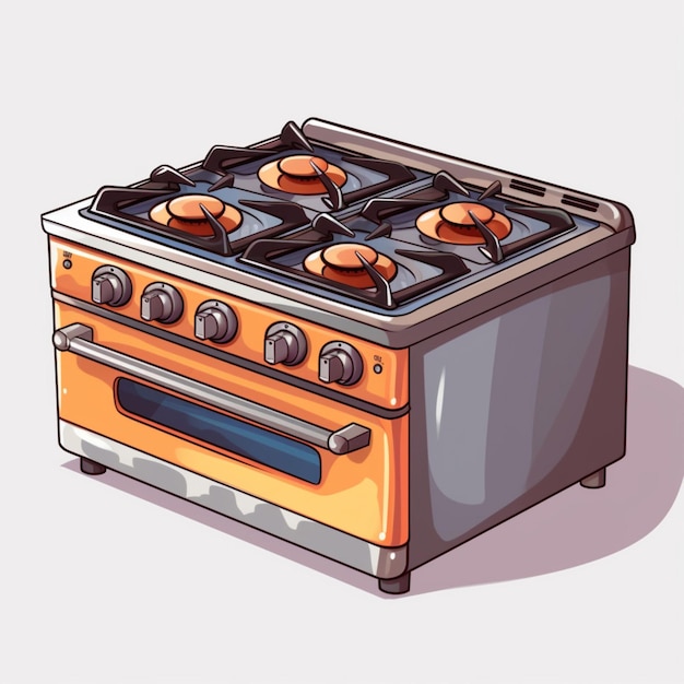 Ilustração de desenho animado de fogão a gás 2d em fundo branco alto