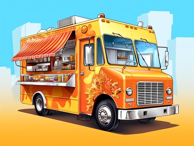 Foto ilustração de desenho animado de food truck gerada por ia