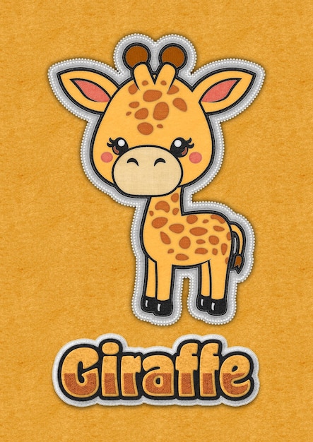 Foto ilustração de desenho animado de girafa fofa em tecido de feltro estilo bebê safári animal