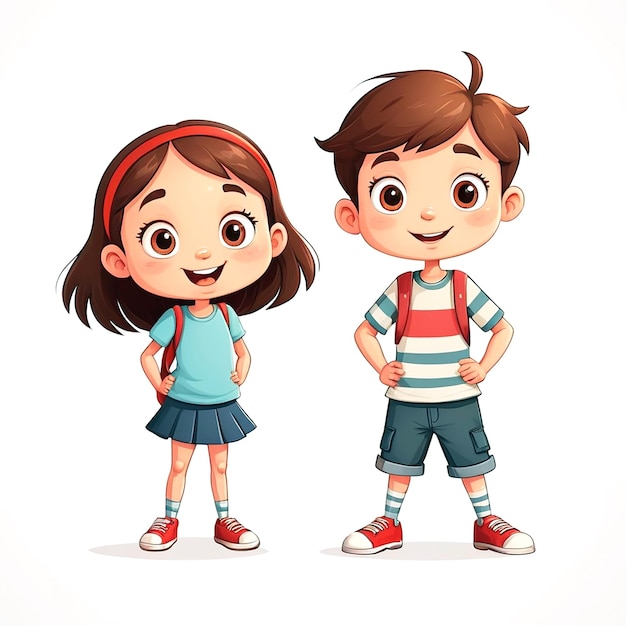 Ilustração de desenho animado de menino e menina em fundo branco