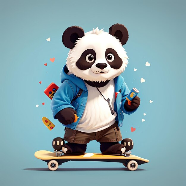 Ilustração de desenho animado de panda skateboarding