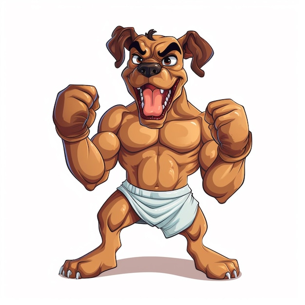 Foto ilustração de desenho animado de um cão boxeador com um grande corpo musculoso