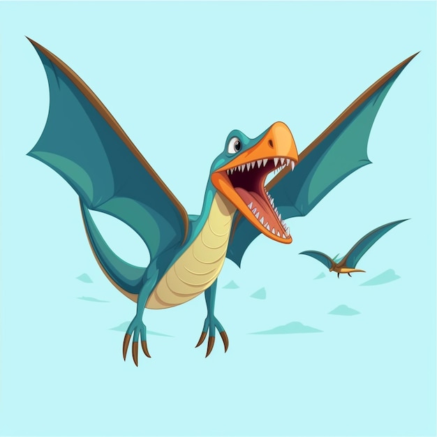 Ilustração de desenho animado de um dragão voador com uma boca grande e um bico grande